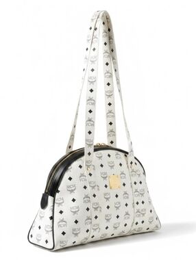 MCM Vintage Visetos Dome Shoulder Bag - Navy and White